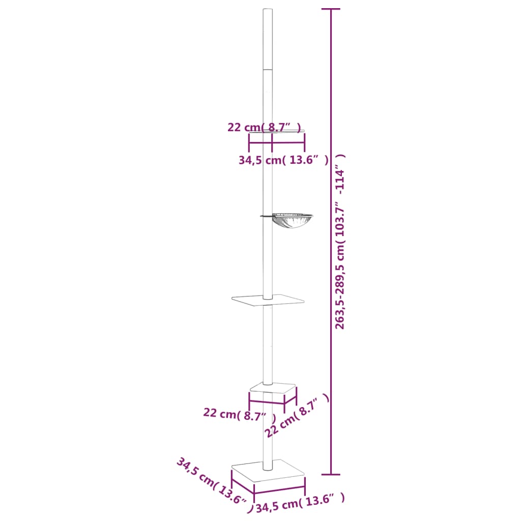 Floor to Ceiling Cat Tree Dark Grey 263.5-289.5 cm