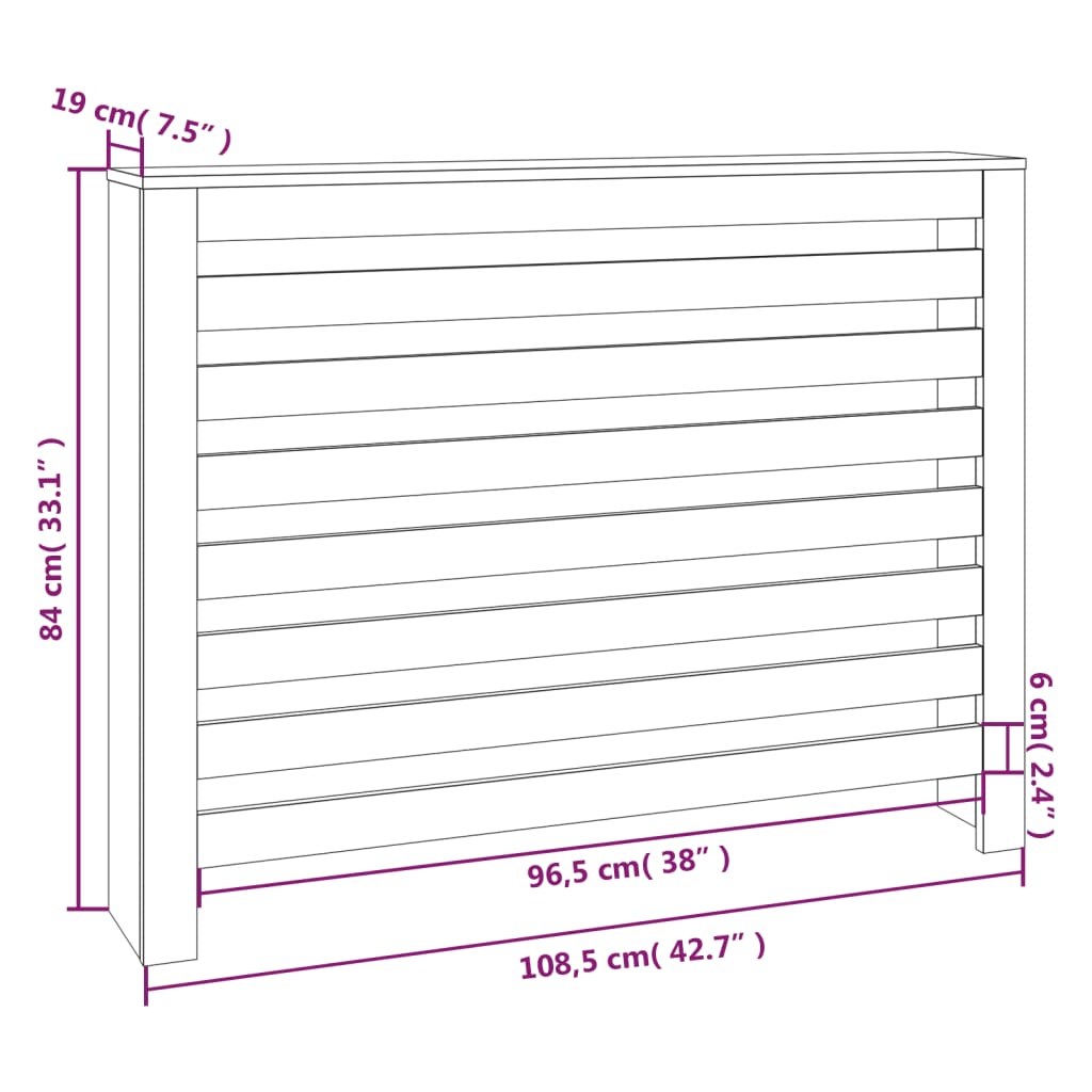 Radiator Cover White 108.5x19x84 cm Solid Wood Pine