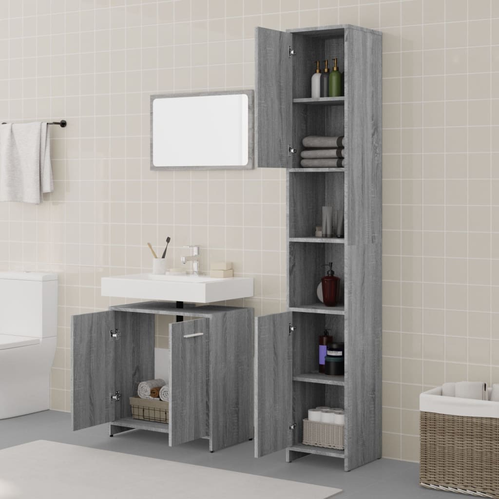3 Piece Bathroom Furniture Set Grey Sonoma Engineered Wood