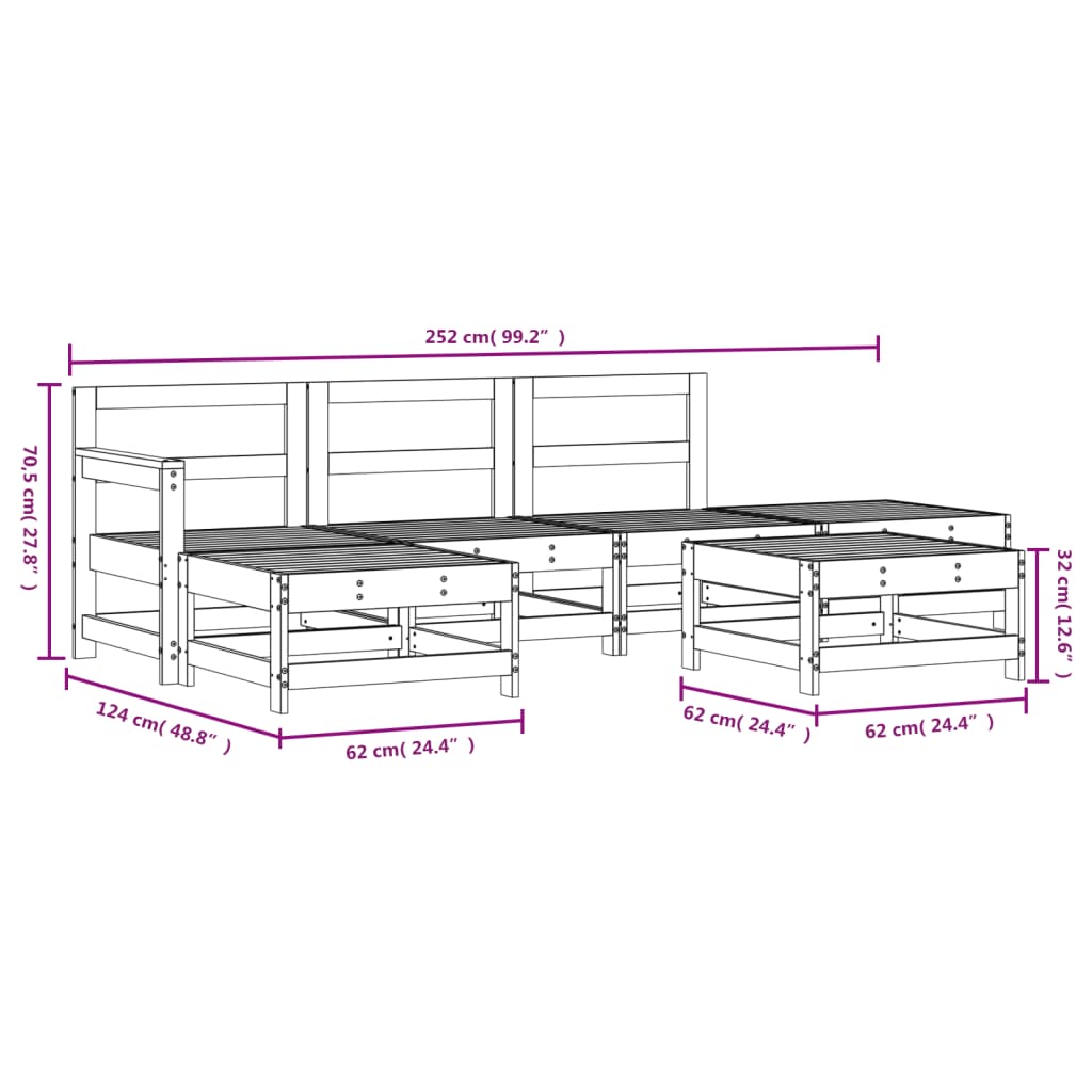 6 Piece Garden Lounge Set White Solid Wood Pine