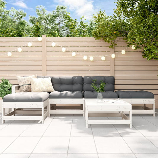 6 Piece Garden Lounge Set White Solid Wood Pine