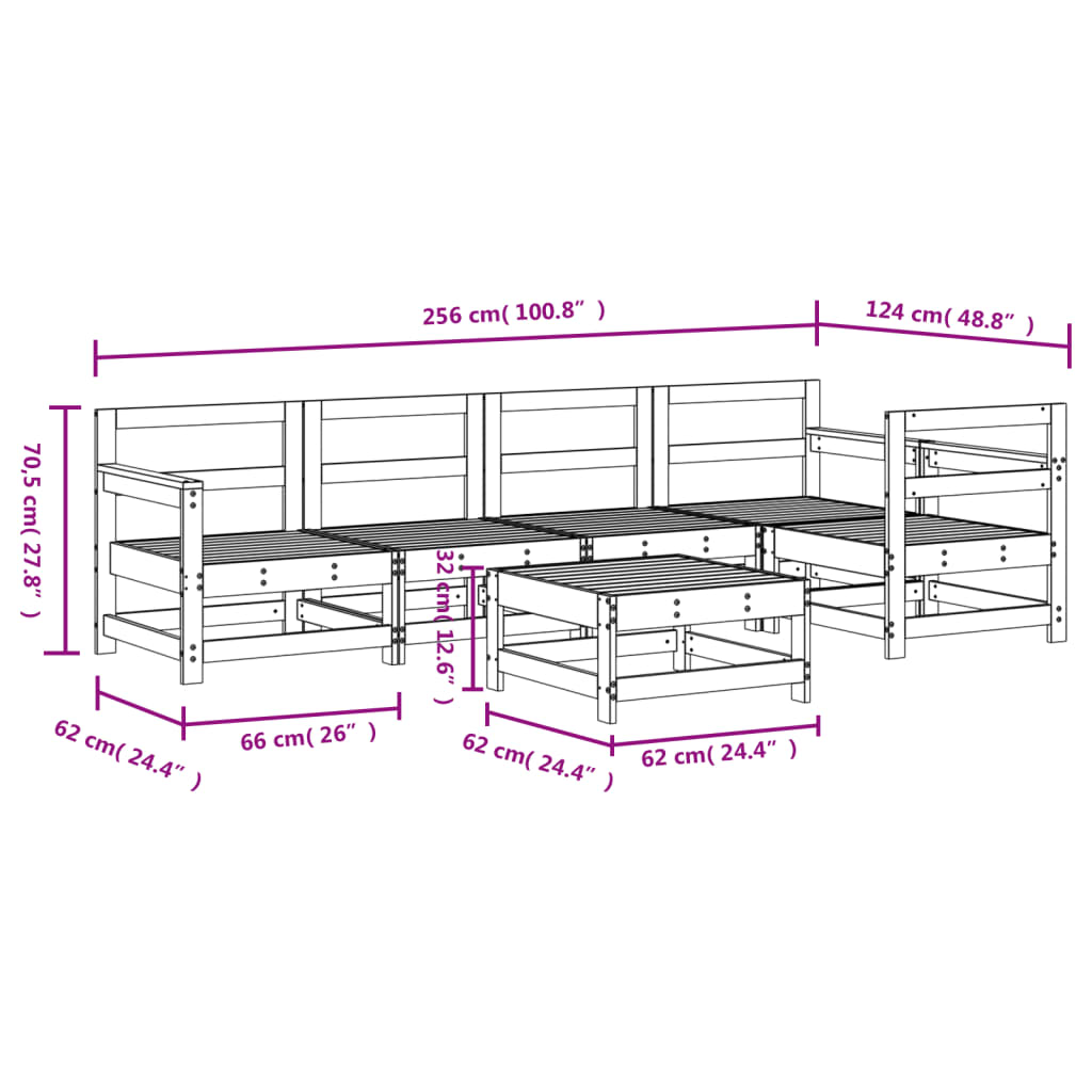 6 Piece Garden Lounge Set Solid Wood Pine