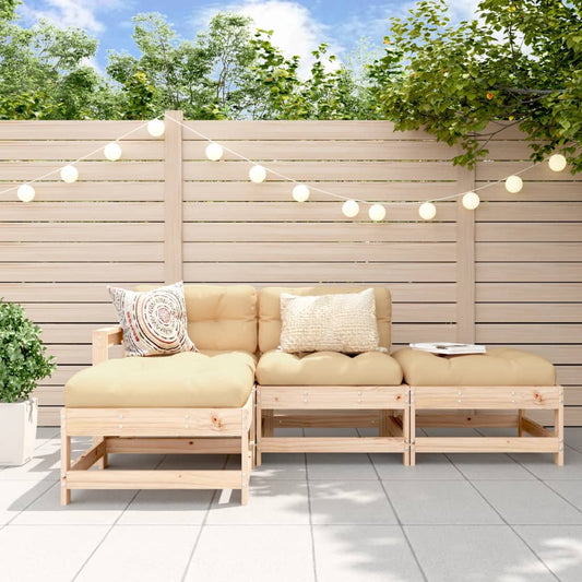 4 Piece Garden Lounge Set Solid Wood Pine