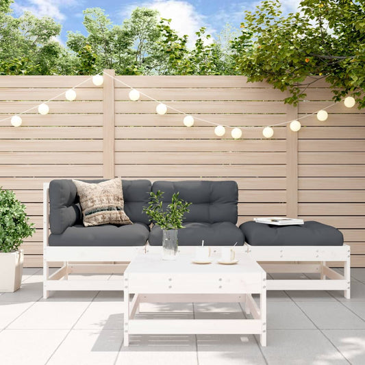 4 Piece Garden Lounge Set White Solid Wood Pine