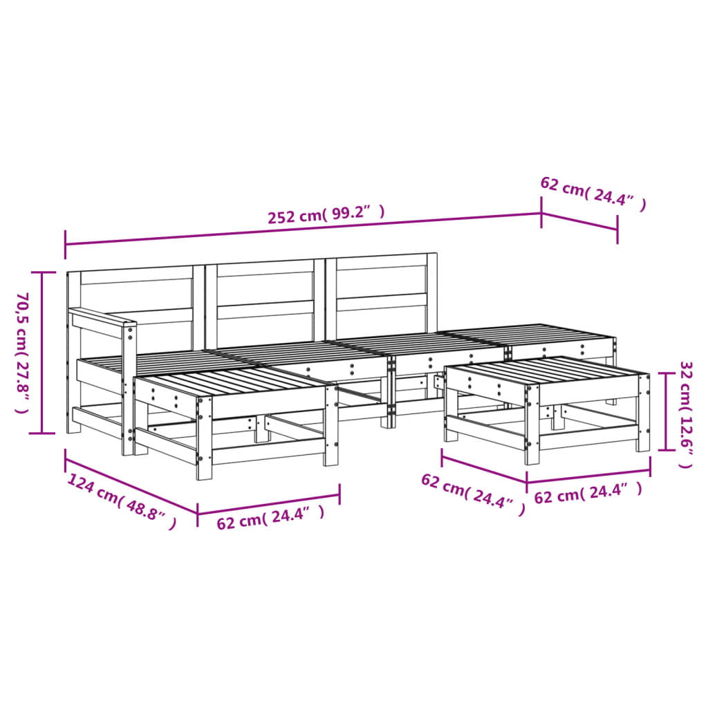 6 Piece Garden Lounge Set Solid Wood Pine