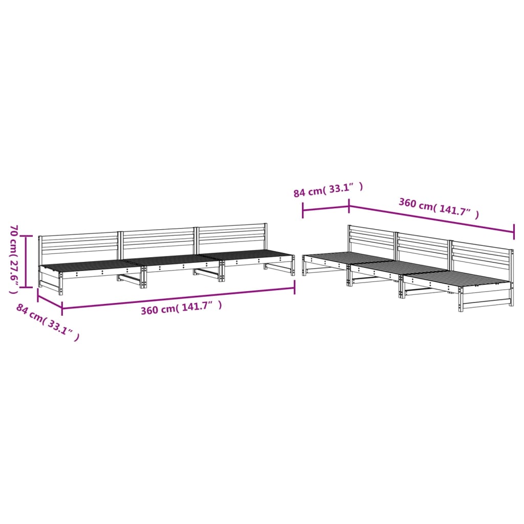 6 Piece Garden Lounge Set Solid Wood Pine