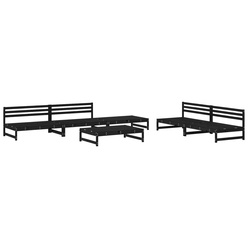 6 Piece Garden Lounge Set Black Solid Wood Pine
