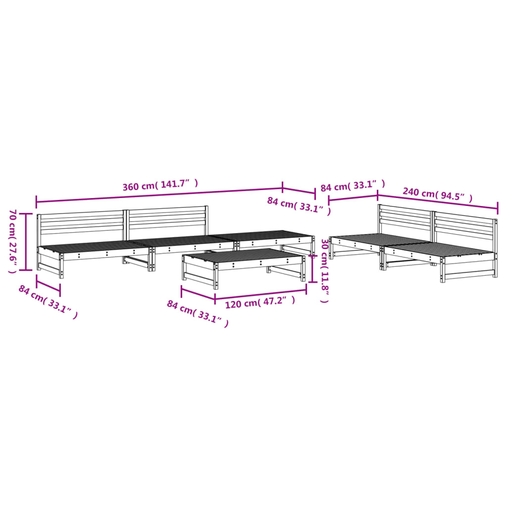 6 Piece Garden Lounge Set Black Solid Wood Pine