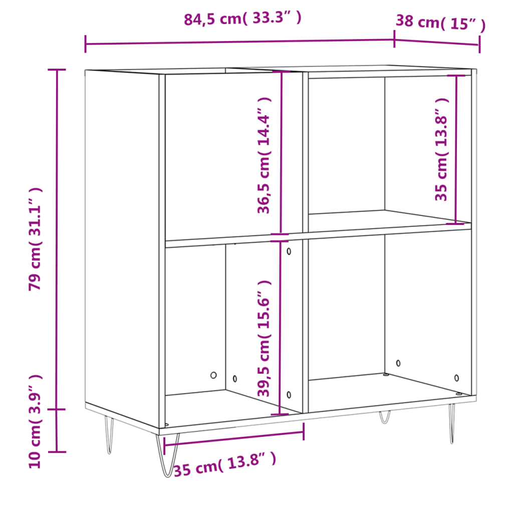 Record Cabinet Brown Oak 84.5x38x89 cm Engineered Wood