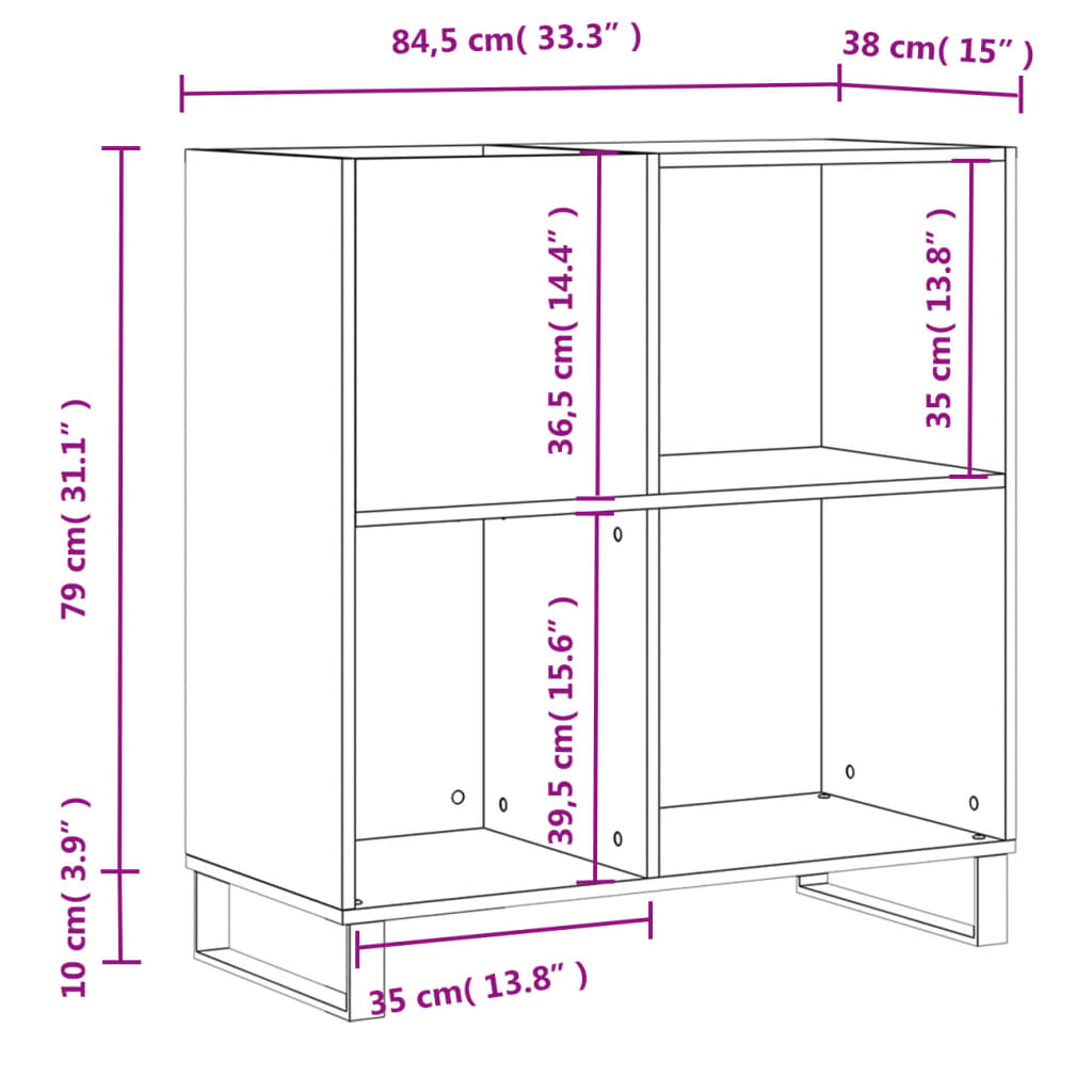 Record Cabinet Smoked Oak 84.5x38x89 cm Engineered Wood