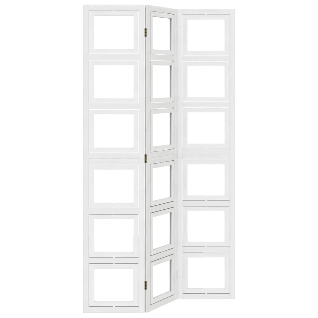 Room Divider 3 Panels White Solid Wood Paulownia