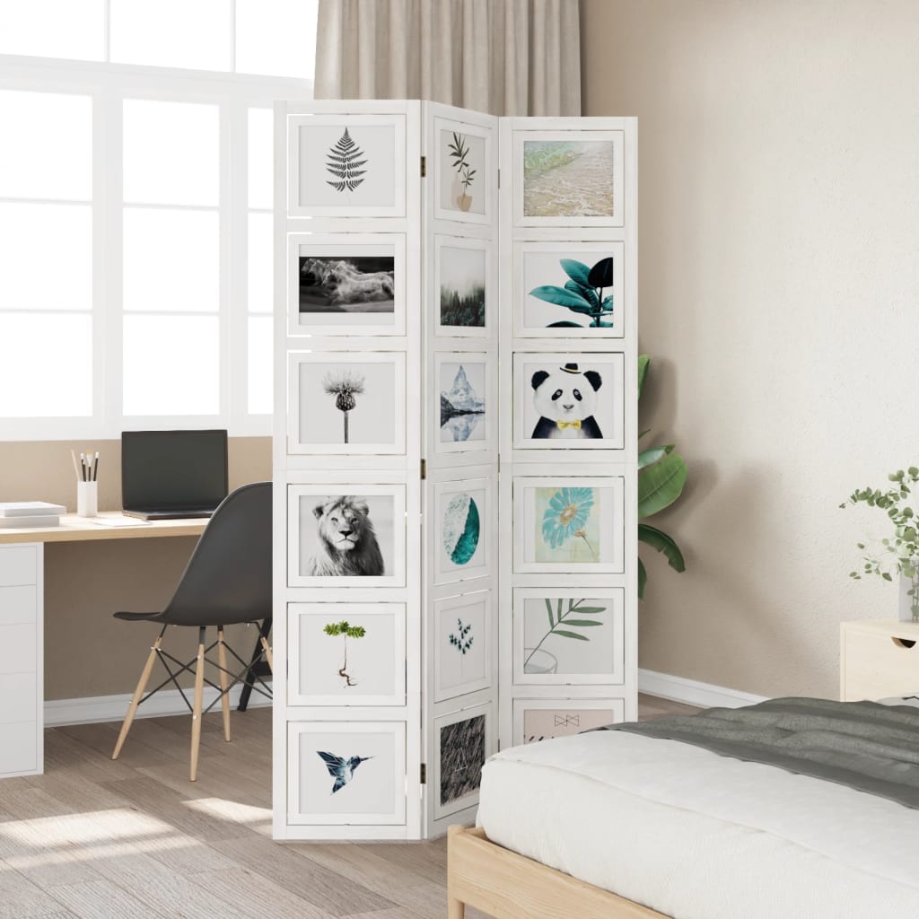 Room Divider 3 Panels White Solid Wood Paulownia