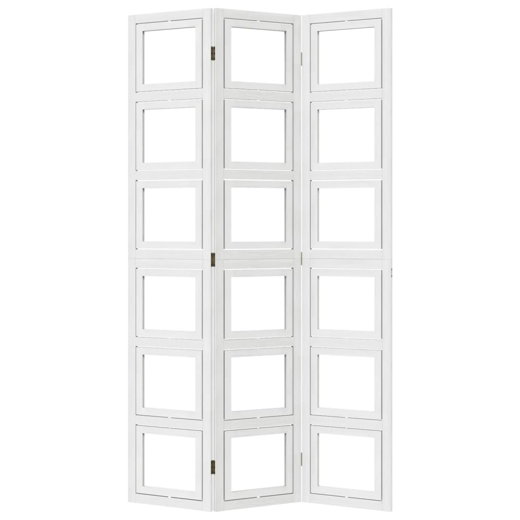 Room Divider 3 Panels White Solid Wood Paulownia