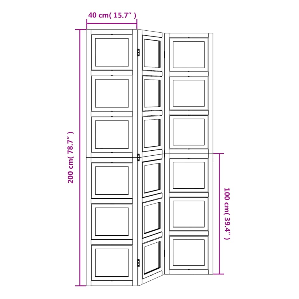 Room Divider 3 Panels White Solid Wood Paulownia