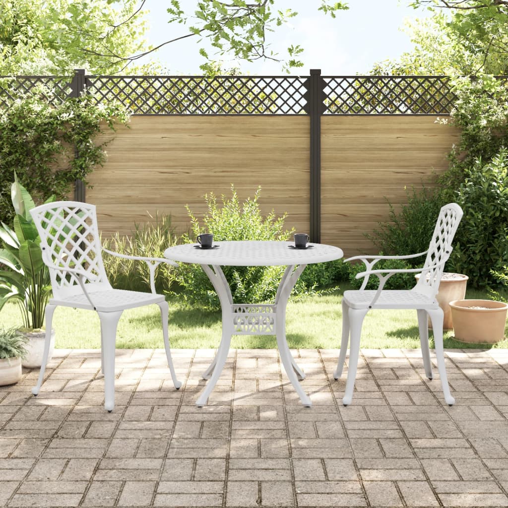 3 Piece Bistro Set White Cast Aluminium