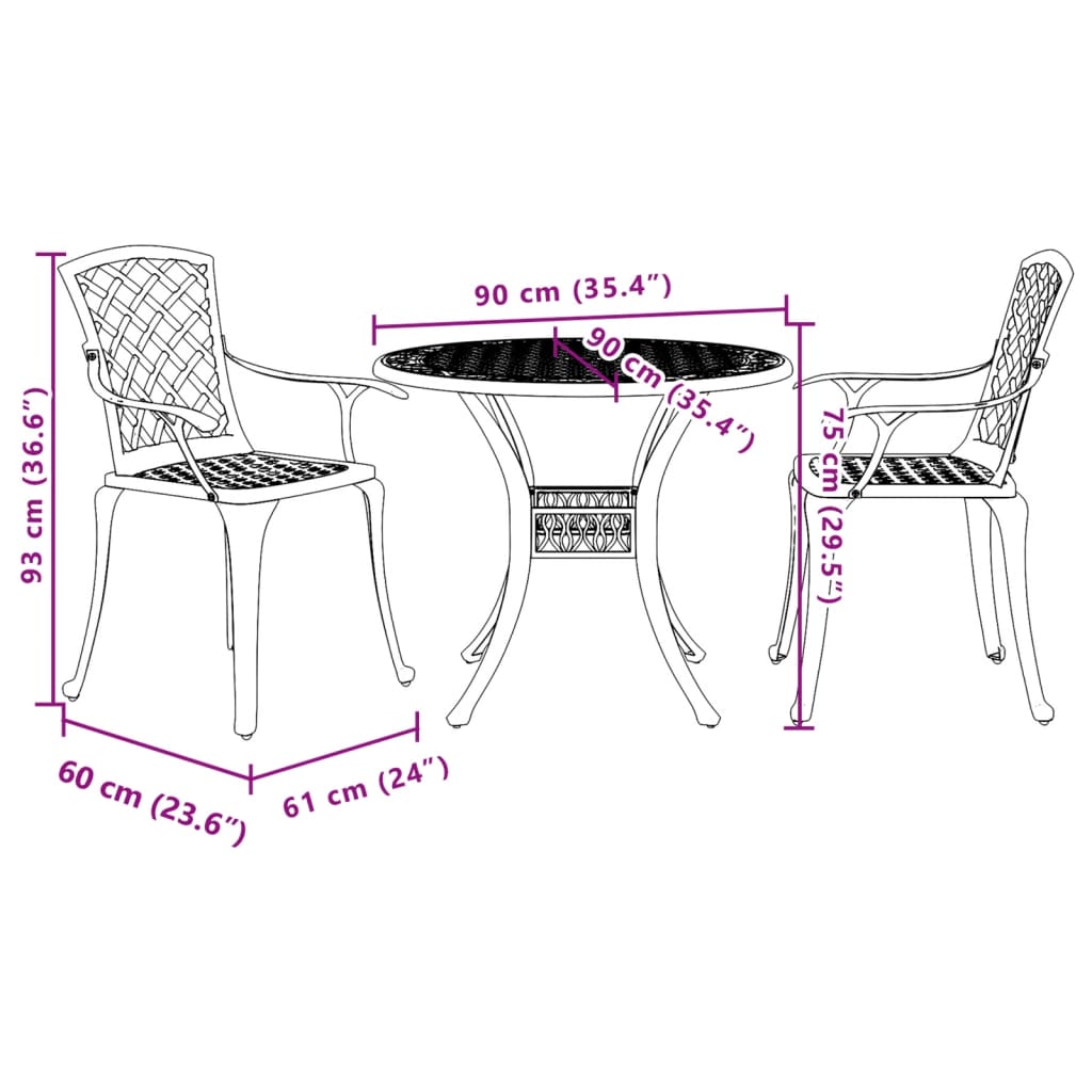 3 Piece Bistro Set White Cast Aluminium