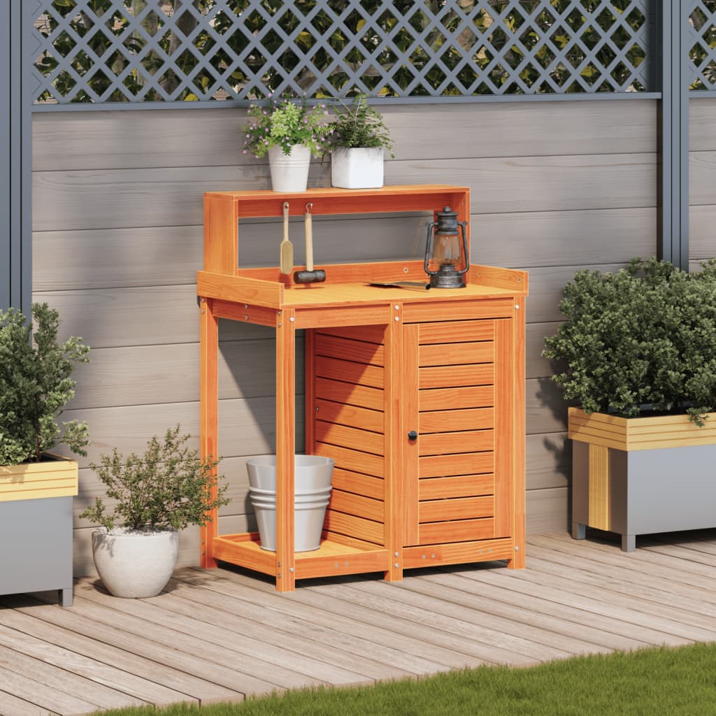 Potting Table with Shelves Brown 82.5x50x109.5 cm Solid Wood Pine