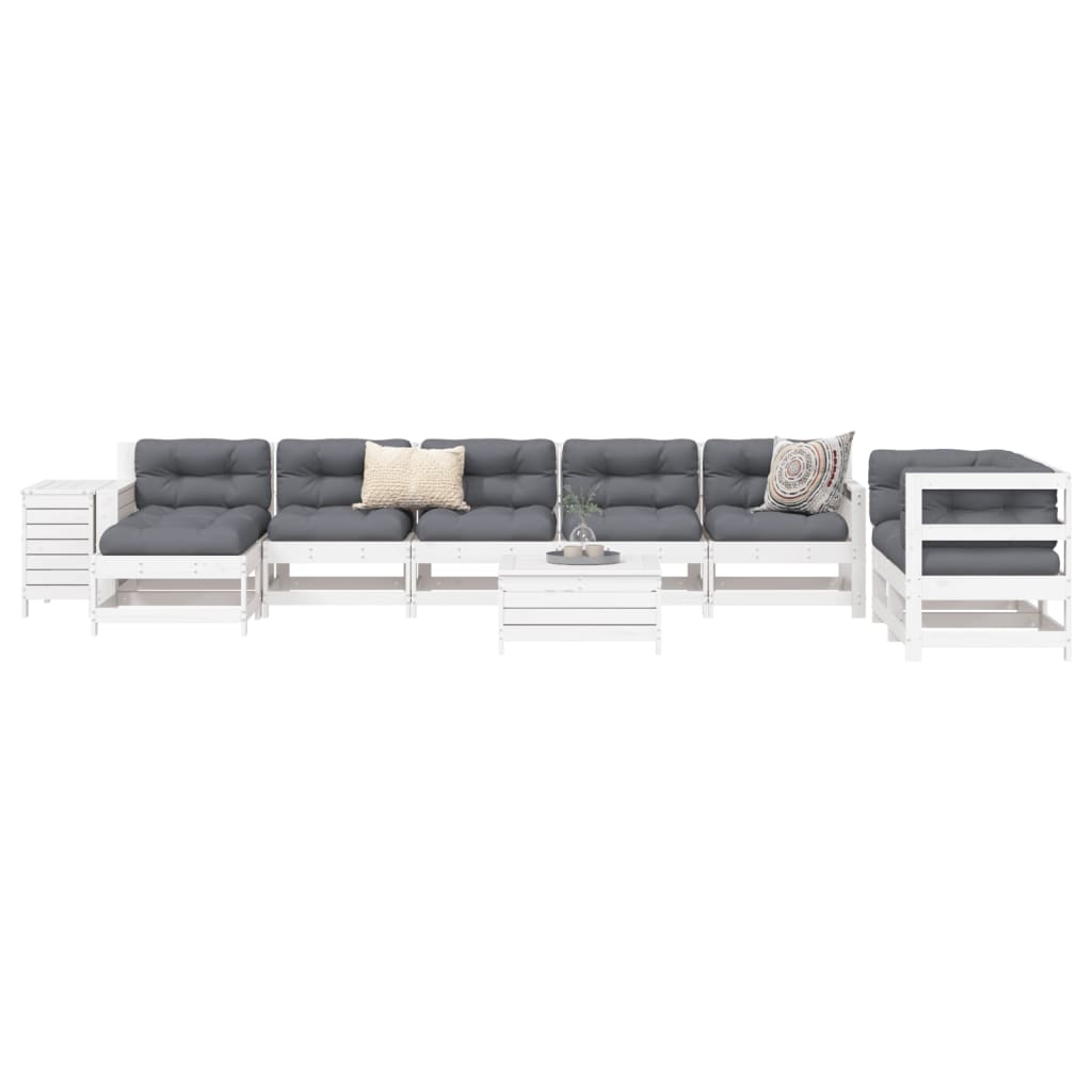 10 Piece Garden Sofa Set White Solid Wood Pine