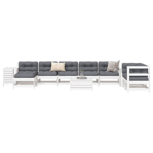 10 Piece Garden Sofa Set White Solid Wood Pine