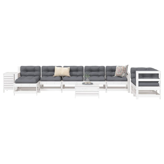 10 Piece Garden Sofa Set White Solid Wood Pine