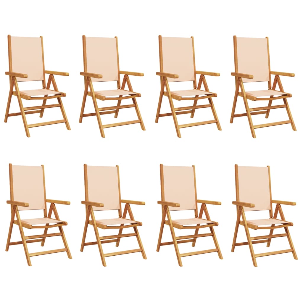 Reclining Garden Chairs 8 pcs Beige Fabric and Solid Wood