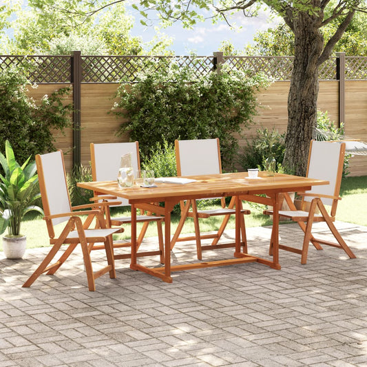 5 Piece Garden Dining Set Solid Wood Acacia and Textilene