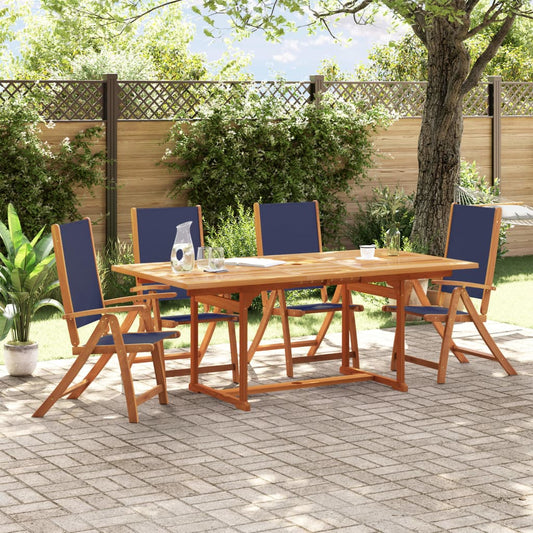 5 Piece Garden Dining Set Solid Wood Acacia and Textilene