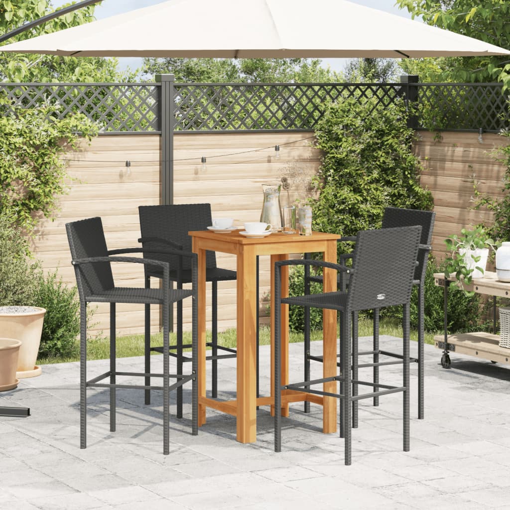 5 Piece Garden Bar Set Black Solid Wood Acacia and Poly Rattan