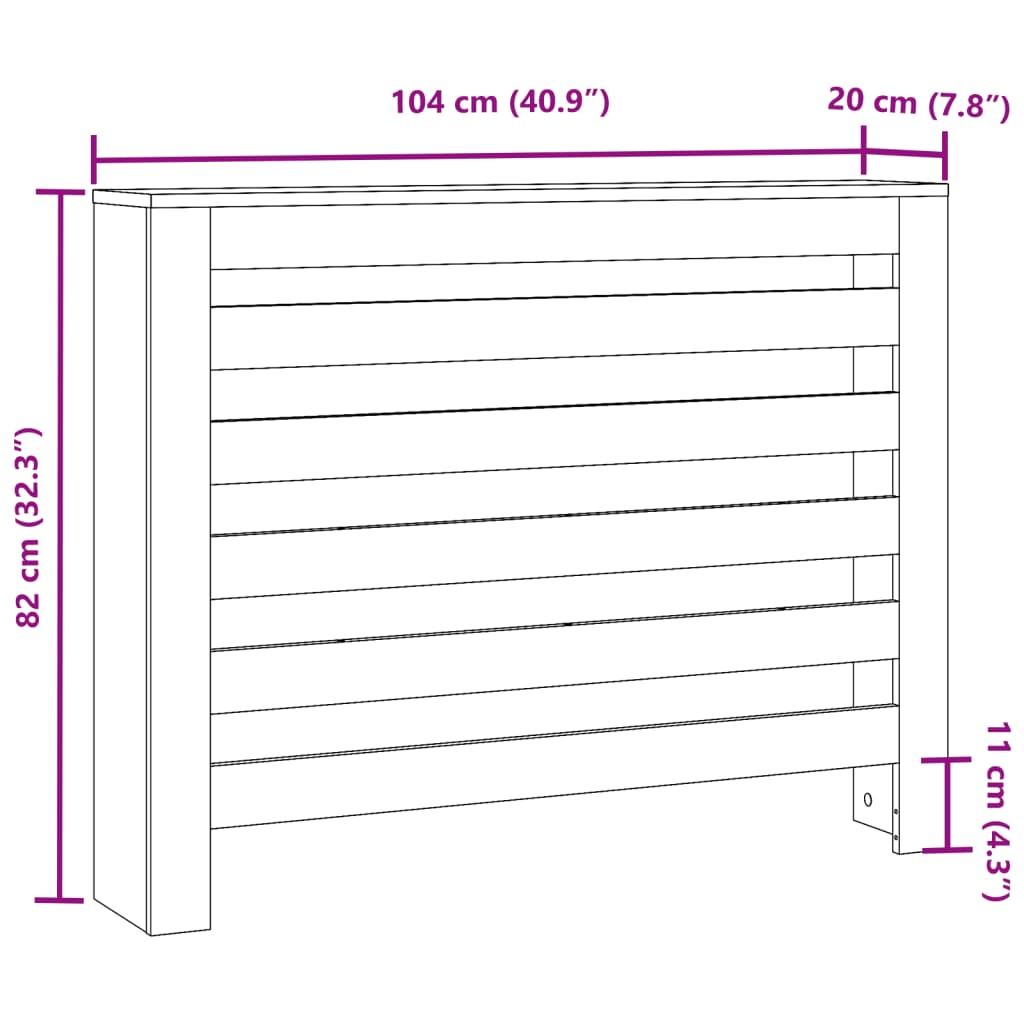 Radiator Cover Grey Sonoma 104x20x82 cm Engineered Wood