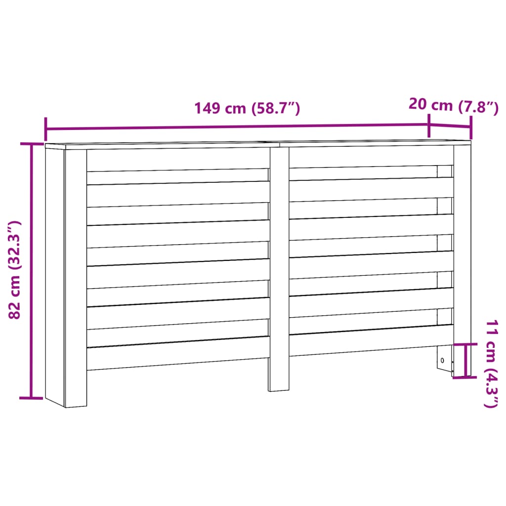 Radiator Cover Grey Sonoma 149x20x82 cm Engineered Wood