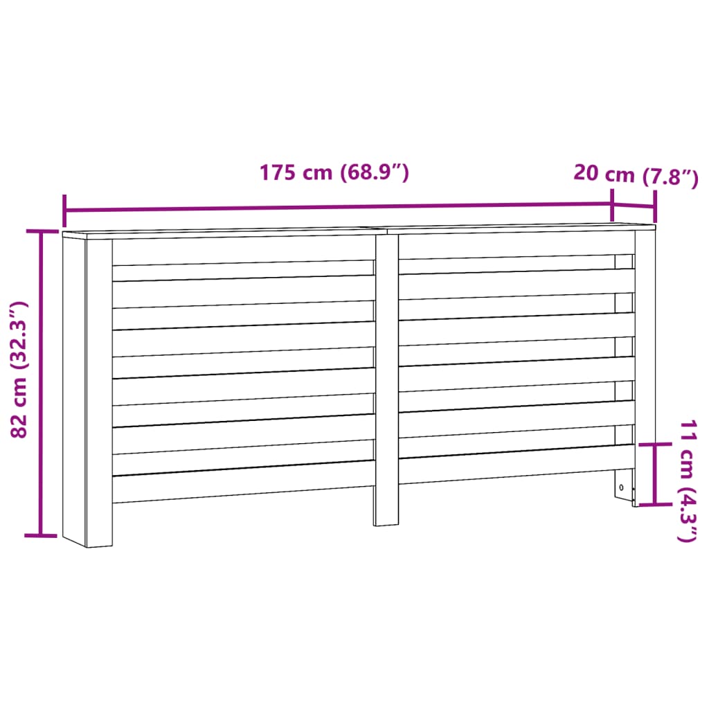 Radiator Cover Concrete Grey 175x20x82 cm Engineered Wood
