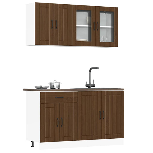 4 Piece Kitchen Cabinet Set Lucca Brown Oak Engineered Wood