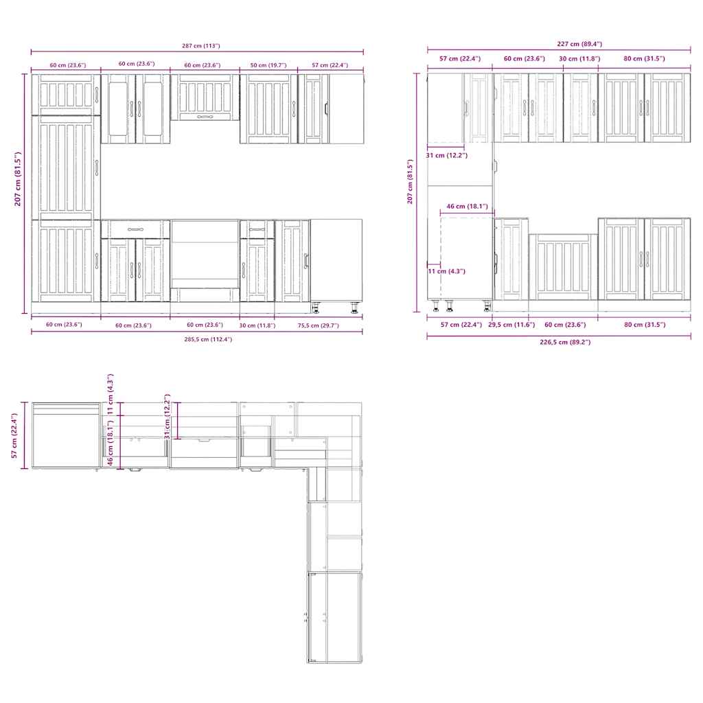14 Piece Kitchen Cabinet Set Lucca Black Engineered Wood