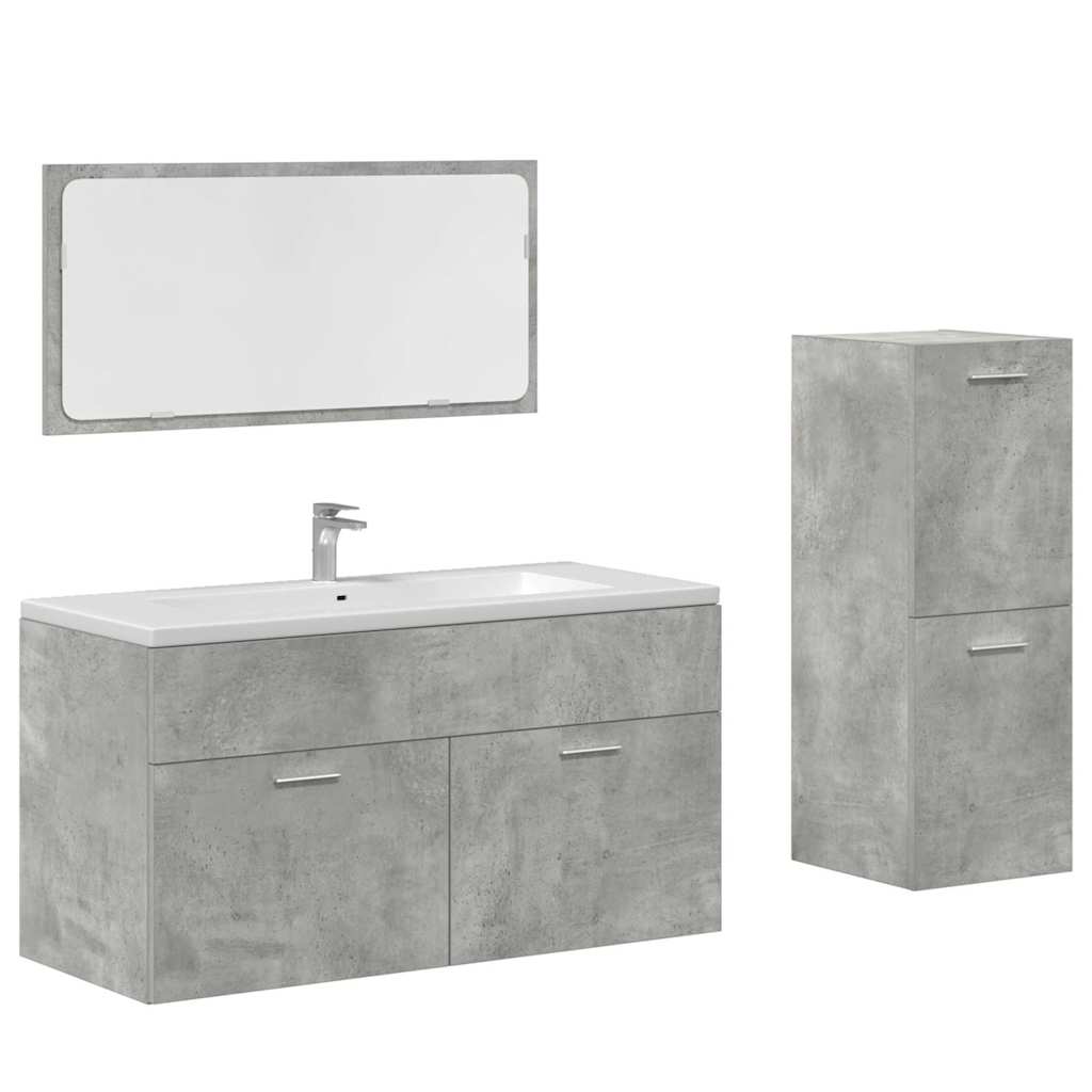 3 Piece Bathroom Furniture Set Concrete Grey Engineered Wood