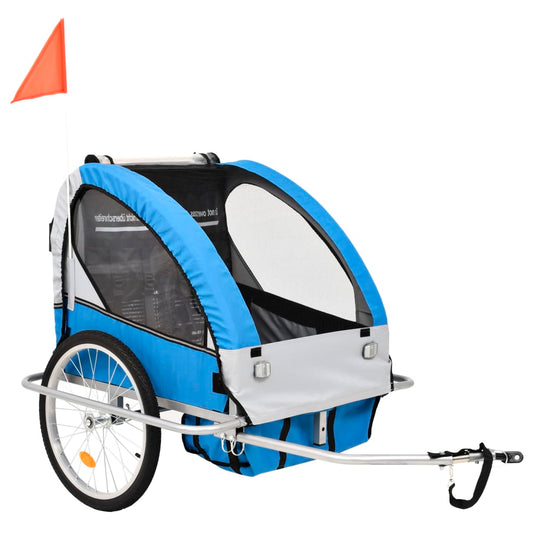 2-in-1 Bike Trailer & Stroller Blue and Grey