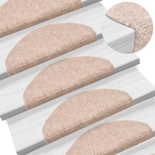 15 pcs Self-adhesive Stair Mats Needle Punch 65x21x4 cm Cream