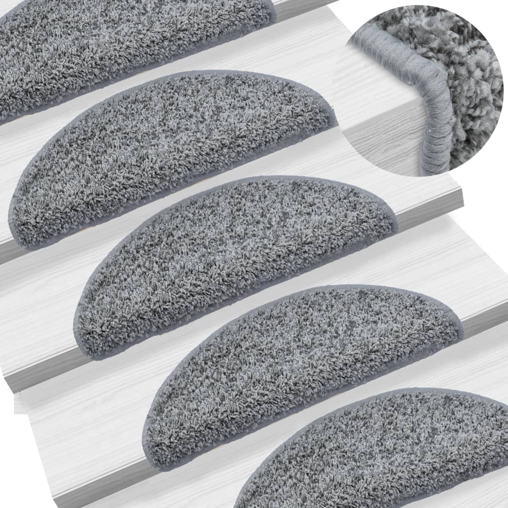 Carpet Stair Treads 15 pcs Grey 56x17x3 cm