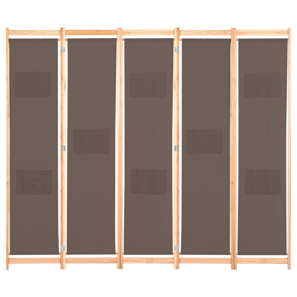 5-Panel Room Divider Brown 200x170x4 cm Fabric