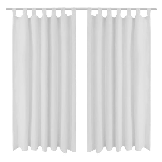 2 pcs White Micro-Satin Curtains with Loops 140 x 225 cm