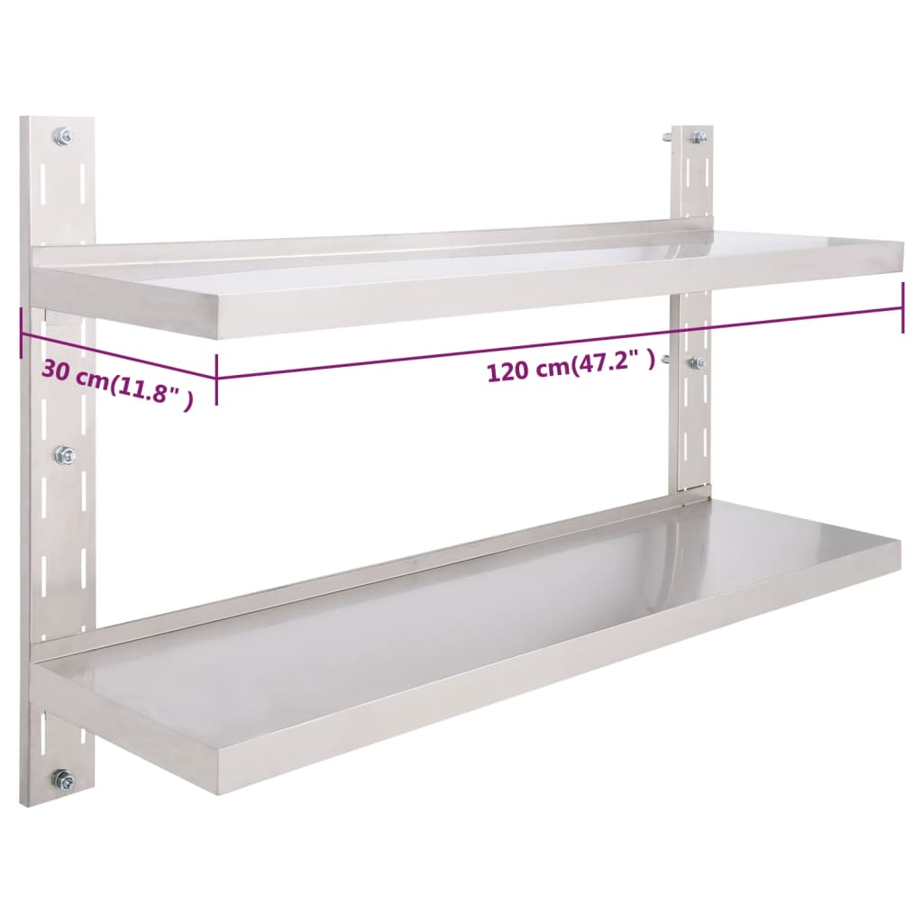 2-Tier Floating Wall Shelf Stainless Steel 120x30 cm