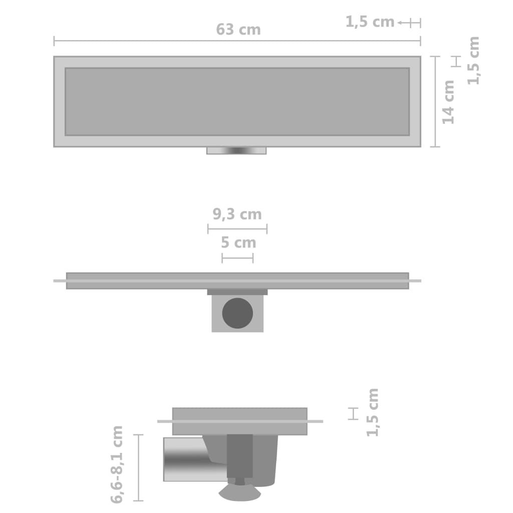 Shower Drain with 2-in-1 Cover 63x14 cm Stainless Steel