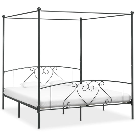 284446 vidaXL Canopy Bed Frame without Mattress Grey Metal 200x200 cm
