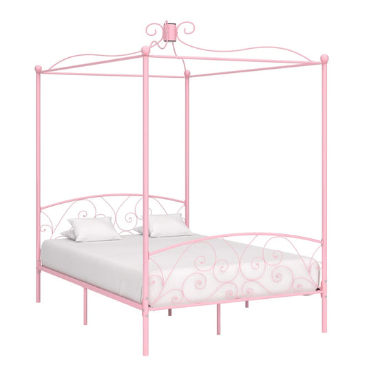 284489 vidaXL Canopy Bed Frame without Mattress Pink Metal 140x200 cm