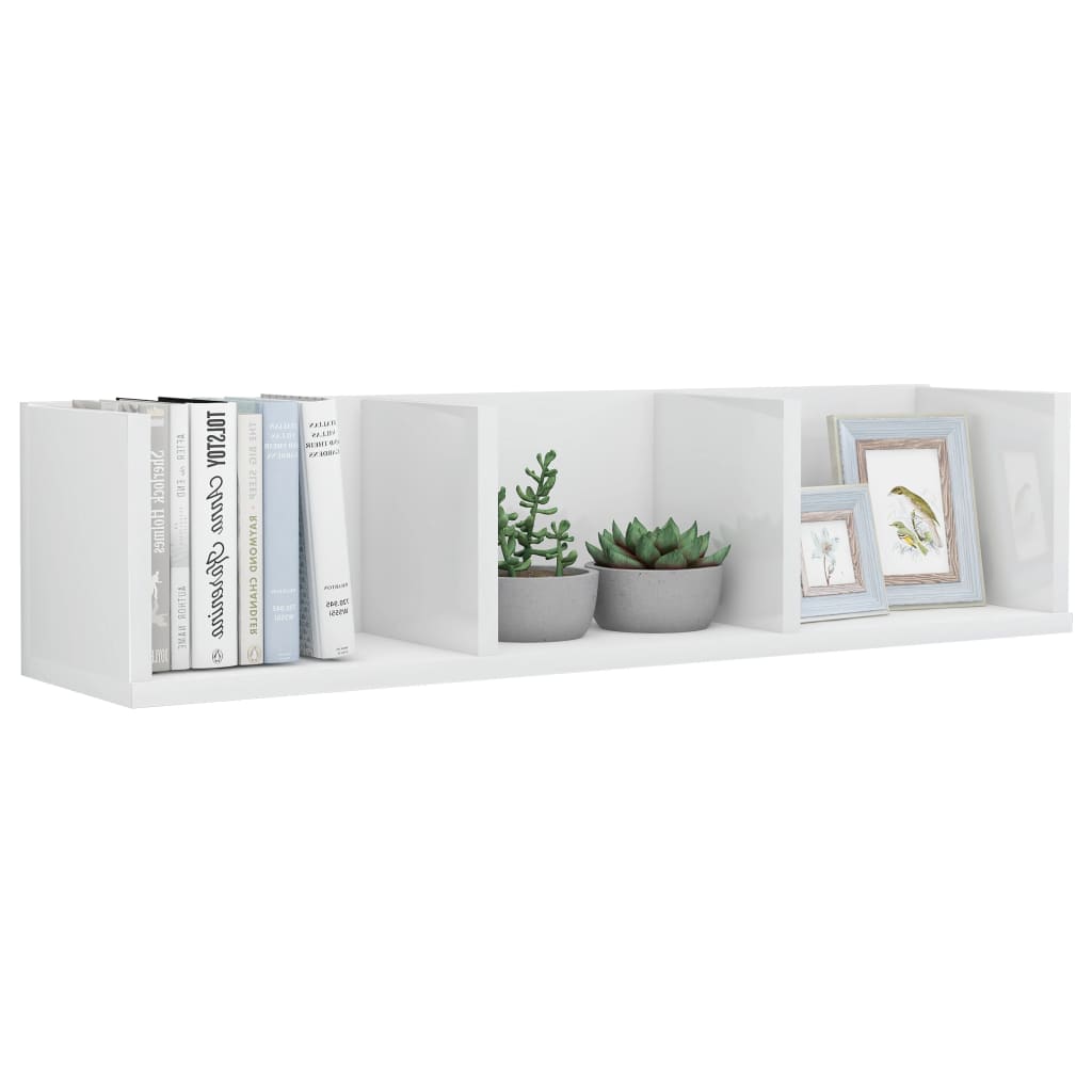 CD Wall Shelf High Gloss White 75x18x18 cm Engineered Wood