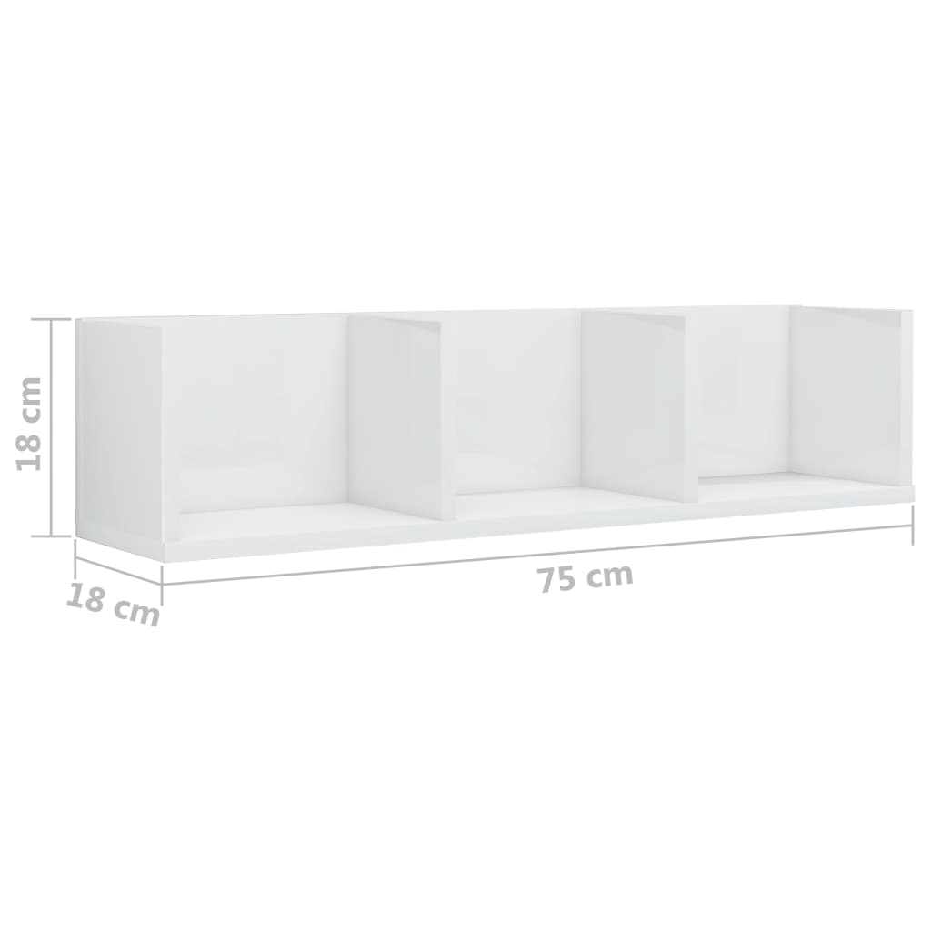 CD Wall Shelf High Gloss White 75x18x18 cm Engineered Wood