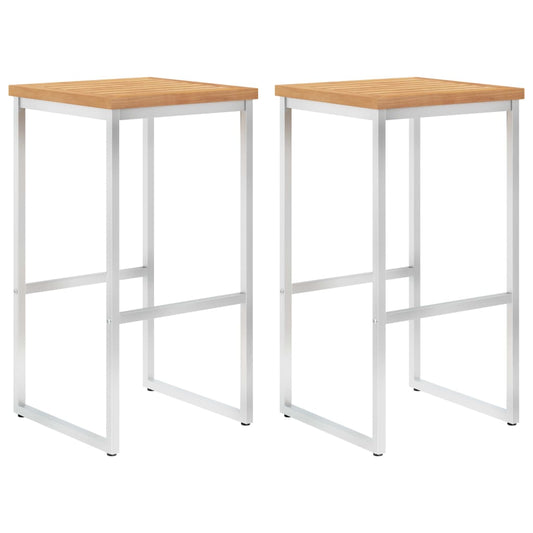 Bar Chairs 2 pcs Solid Teak Wood and Stainless Steel