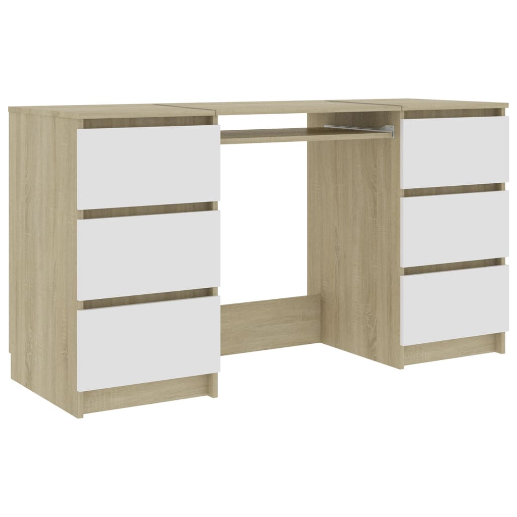 Writing Desk White and Sonoma Oak 140x50x77 cm Engineered Wood