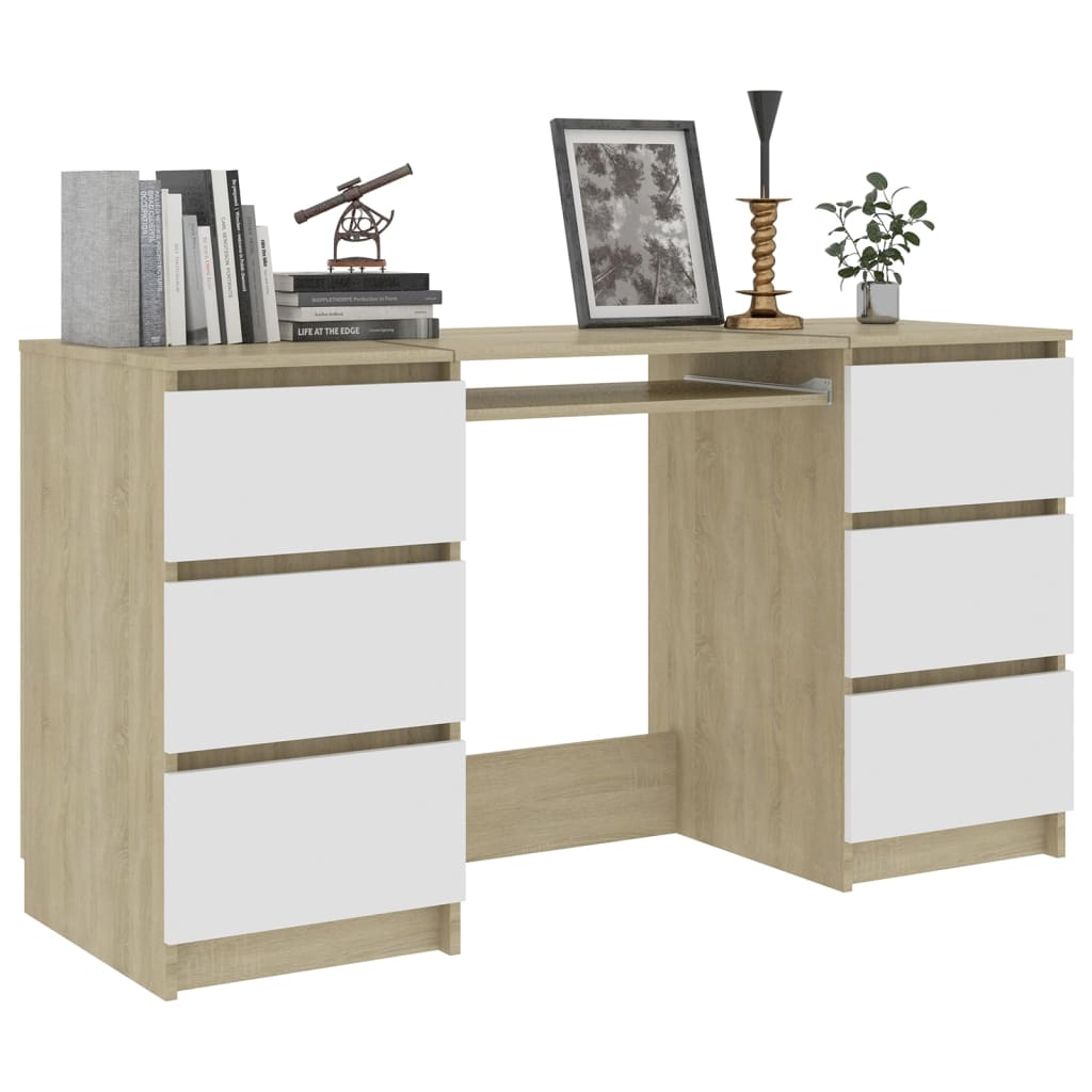 Writing Desk White and Sonoma Oak 140x50x77 cm Engineered Wood