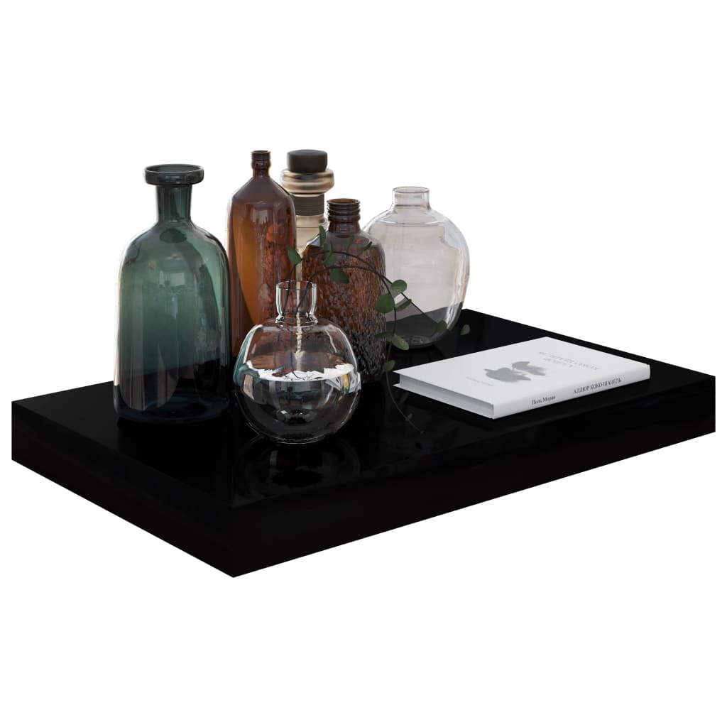 Floating Wall Shelves 2 pcs High Gloss Black 40x23x3.8 cm MDF