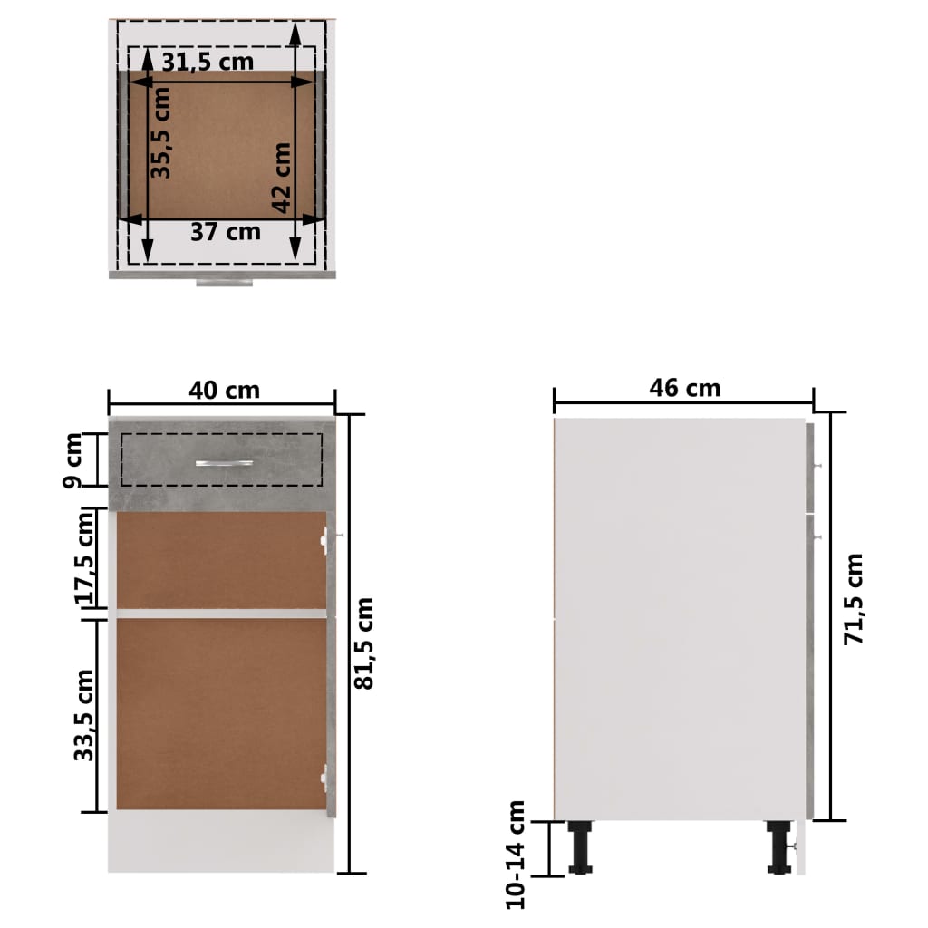 Drawer Bottom Cabinet Concrete Grey 40x46x81.5 cm Engineered Wood